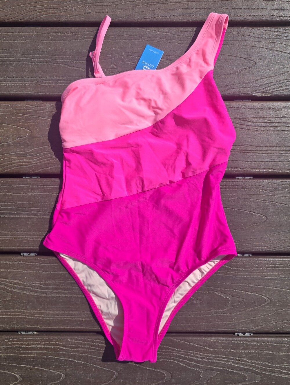 Cupshe Pink Colorblock One Shoulder Swimsuit, Size Small.  NWT.
